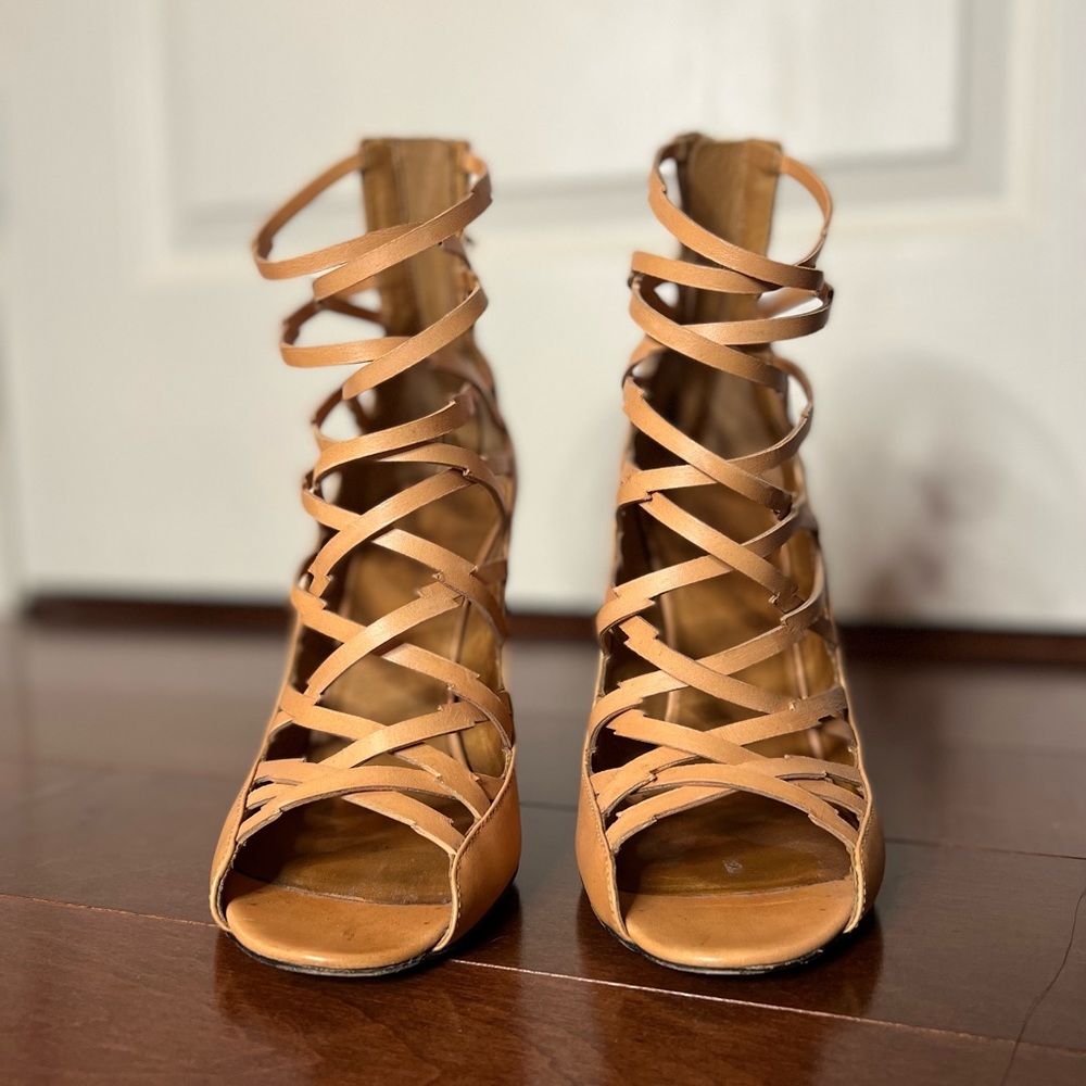 Isabel Marant Tan Leather Cage Peep-Toe Heel Size 37